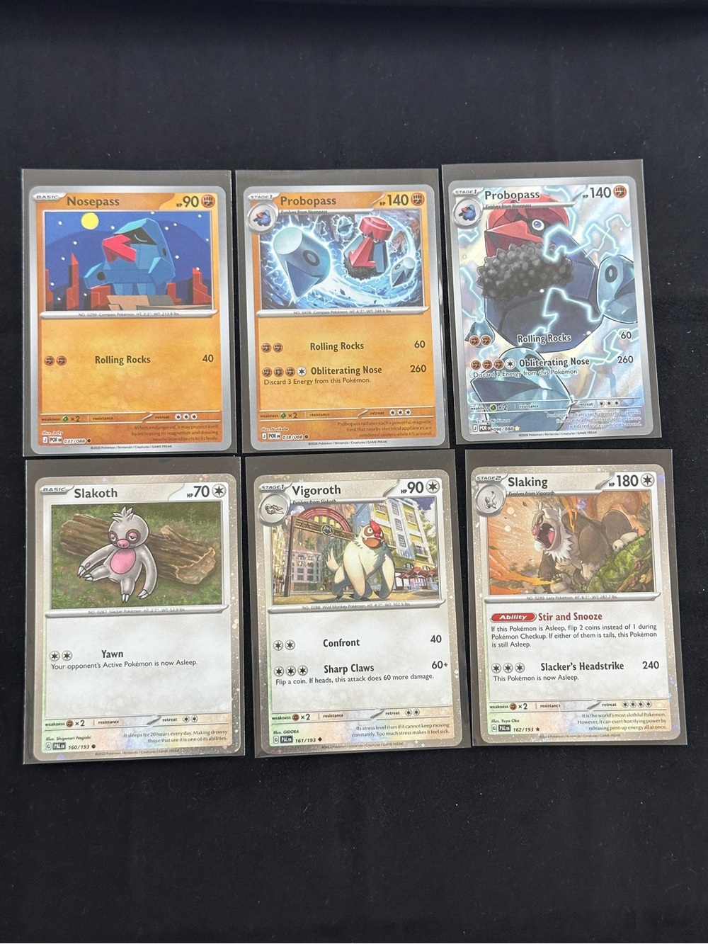 Pokemon Cards TCG - Nosepass, Probopass, Slakoth, Vigoroth, Slaking